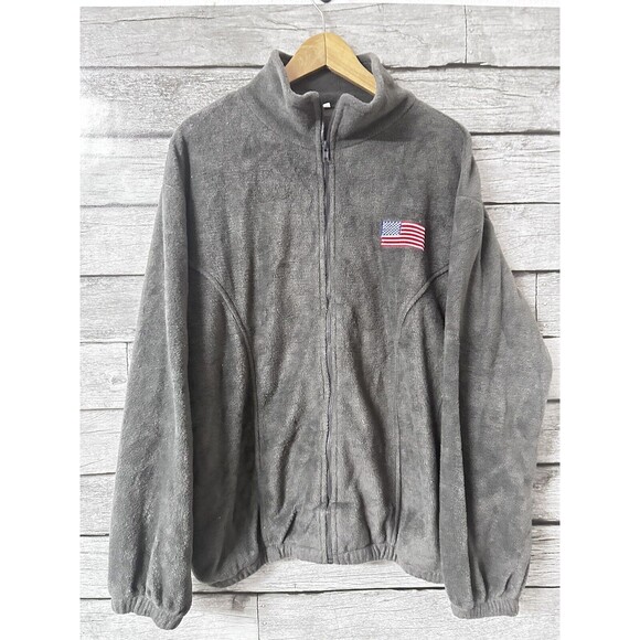 Classic Fleece Jacket with American Flag Patch Large - Picture 1 of 3